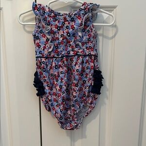Ruffle Butts Blue and Red Bodysuit with Ruffles